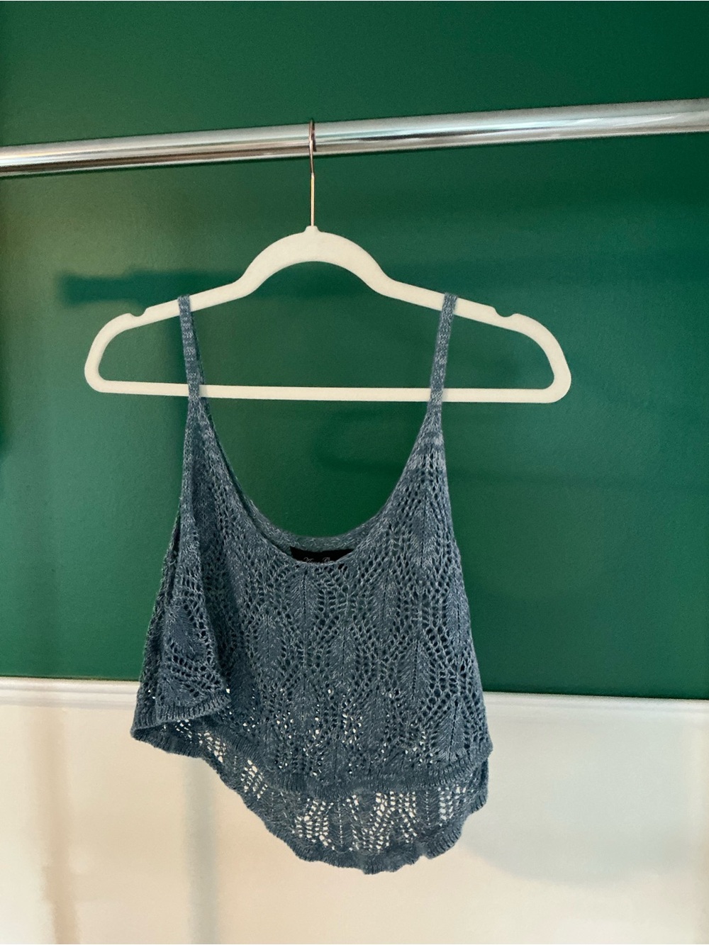 Anna Grace Blue Crochet Knit Crop Tank
